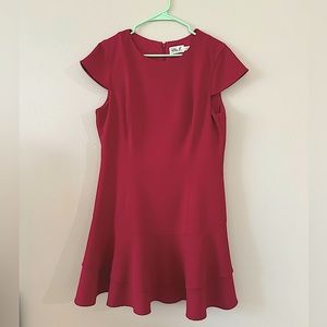 Eliza J Cap Sleeve Dress with Tiered Ruffle Skirt- Hot Pink color